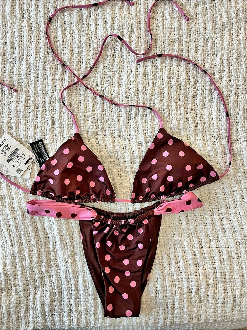 Zara Polka Dot Bikini Brown & Pink Size Small NWT
